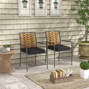 OKWISH Sedia da Giardino Impilabile, Schienale Alto con Cuscini Fissabili e Braccioli, Acciaio Nero, 57 x 58 x 87 cm