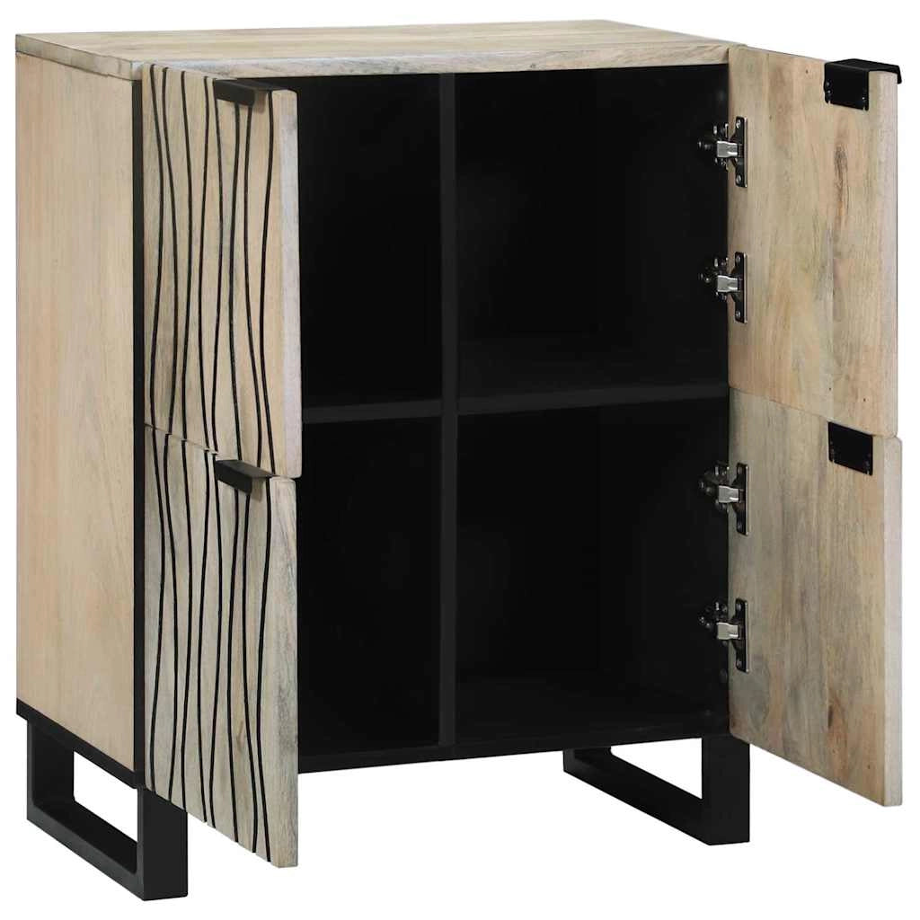 Credenza rettangolare in legno massello di mango con ripiani funzionalità rustica soggiorno 60 x 33 x 75 cm legno naturale 02_0057784