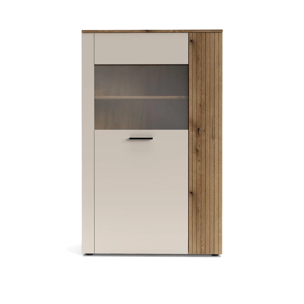 Vetrina con anta a listelli verticali Frezo06 cashmere e rovere evoque 90x42x146H