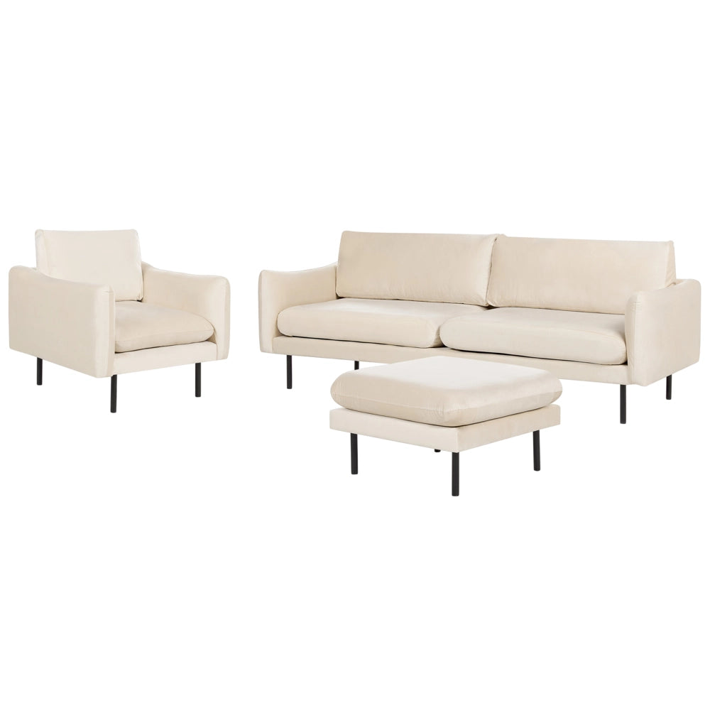 Set da soggiorno in velluto beige chiaro 5 posti Gambe Nere Stile Retrò Moderno