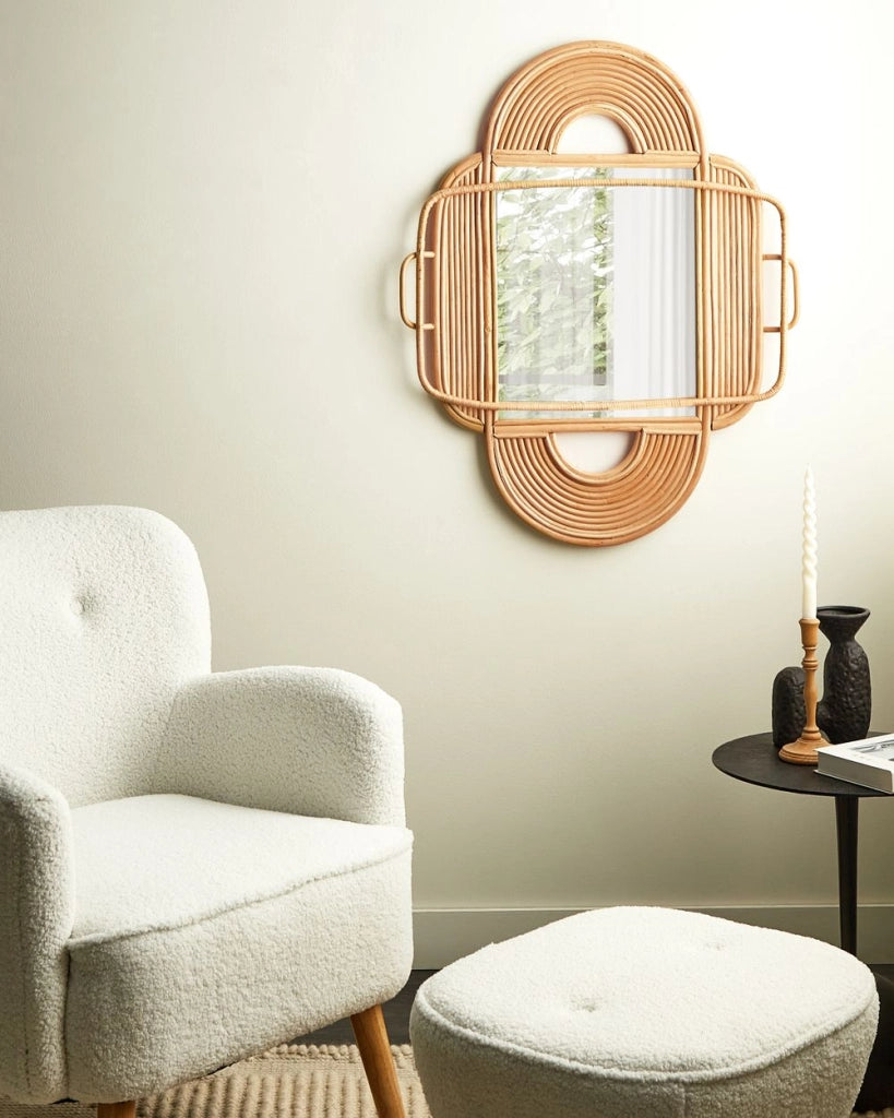 Specchio da parete in legno chiaro Rattan 70 x 90 cm da appendere Home Decor Design Ovale Soggiorno Corridoio Camera da letto Boho Moderno
