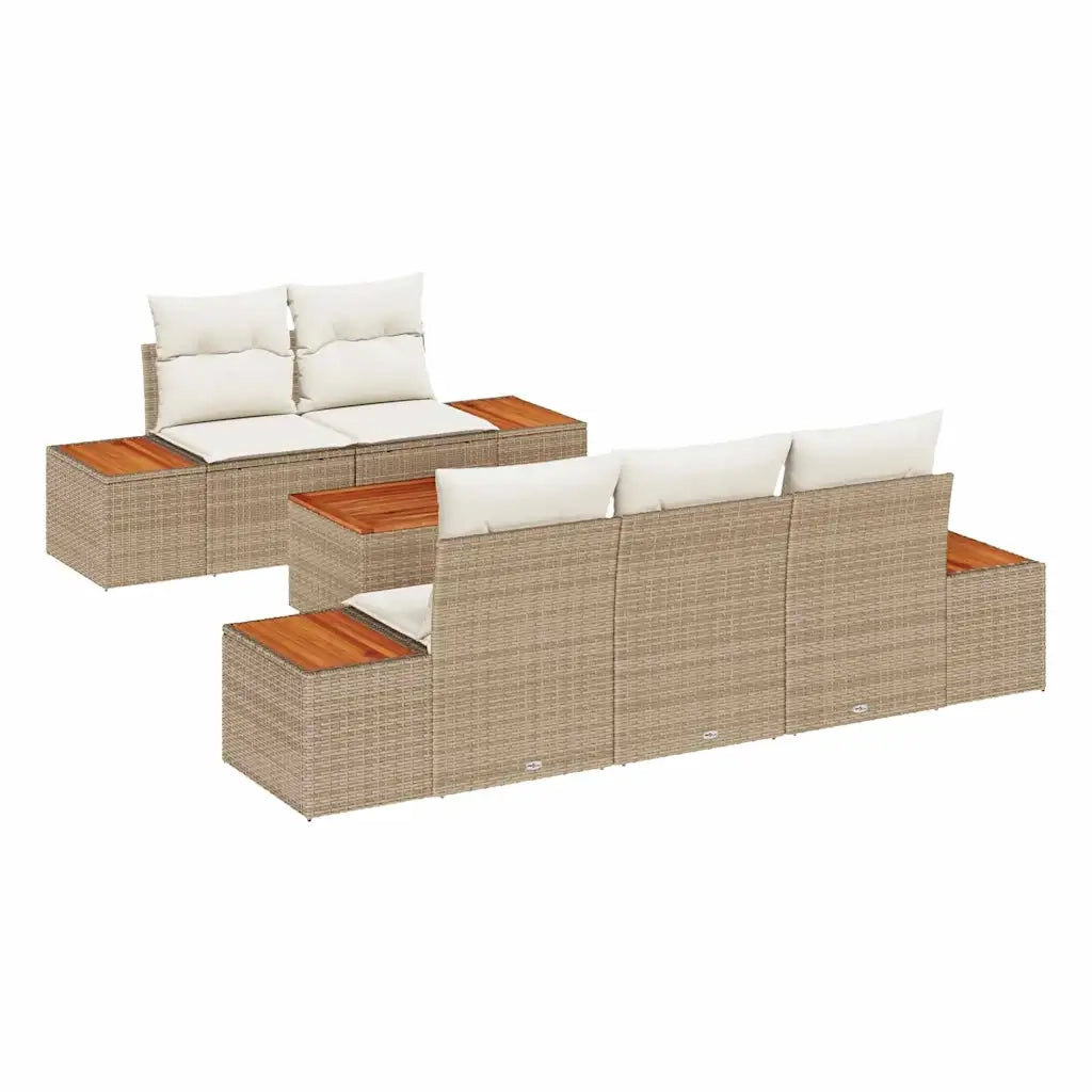 Set Divano da Giardino con cuscino 6 pcs Beige Poly Rattan