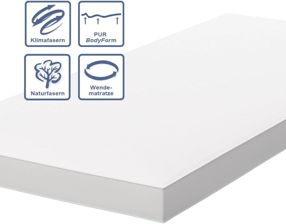 Vitalispa Materasso bambini, Bianco, 90 x 200 cm, adatto a reti a doghe e ai letti per bambini più comuni