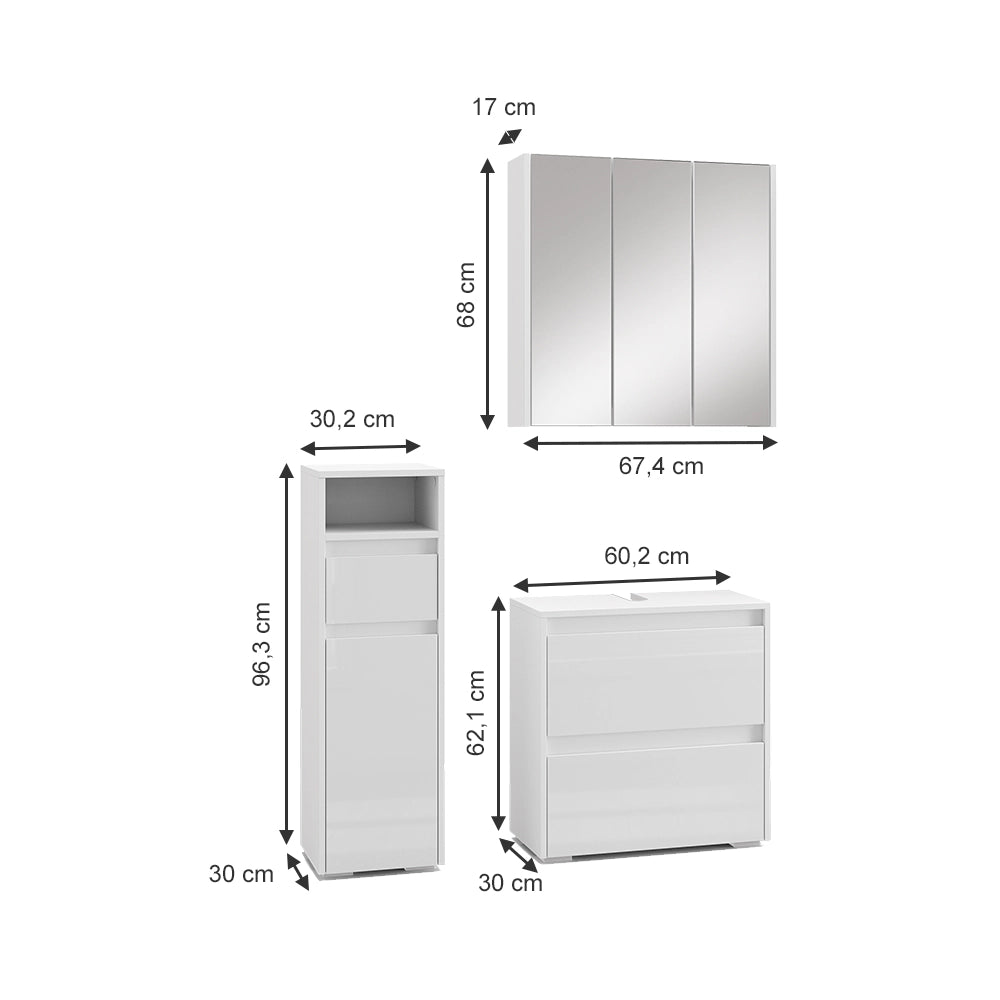Set di mobili da bagno Majest Bianco lucido 3 parti Vicco