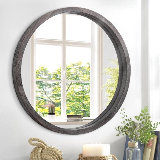 Specchio da parete rotondo per bagno e camera da letto - Struttura in legno - Specchio per ingresso, soggiorno, camera da letto - Progetto decorativo con grande specchio rotondo