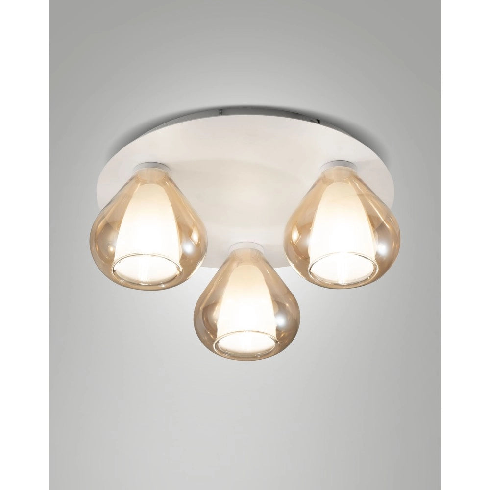 Lila - Lampada da soffitto rotonda d.40cm Fabas Luce - Applique con 3 lampadine led E27 MAX 40W - Ambra