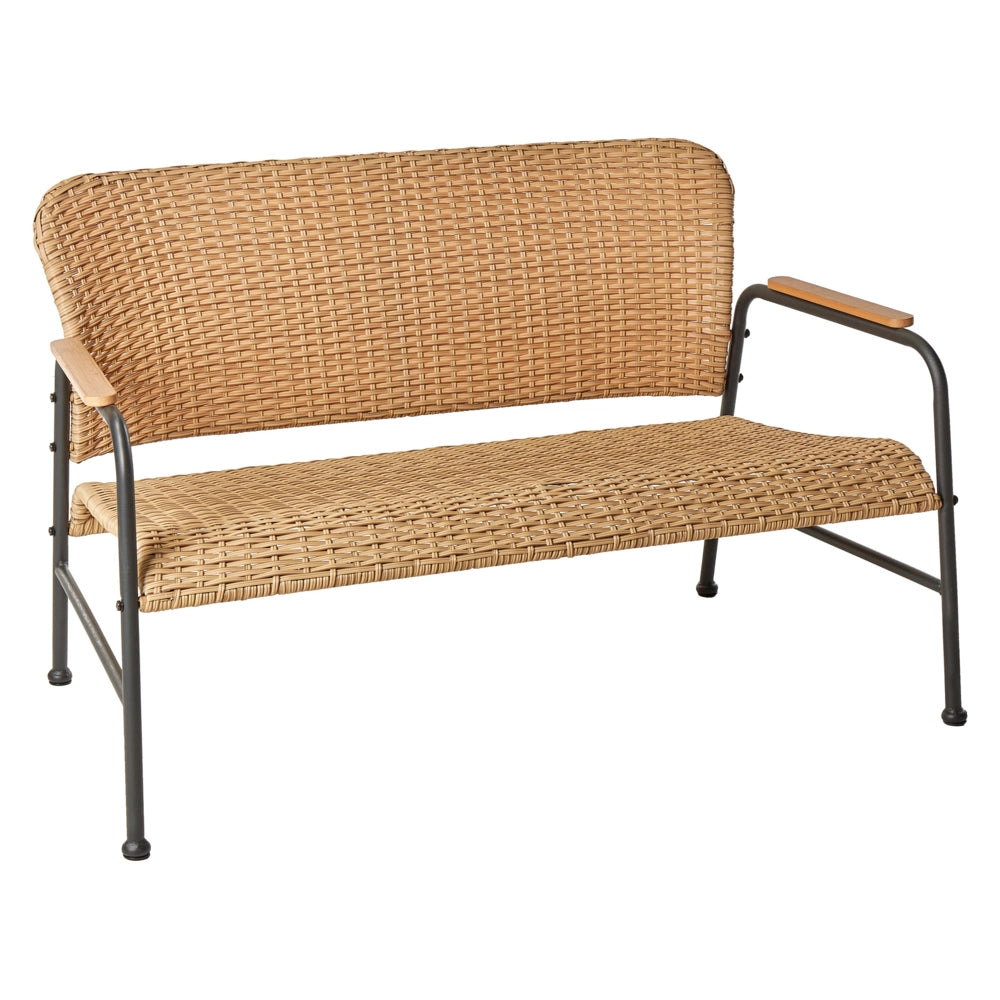 Set di divani da giardino a 4 posti in rattan naturale PE Telaio in acciaio Gambe nere 2 posti a sedere 2 poltrone Tavolino da caffè