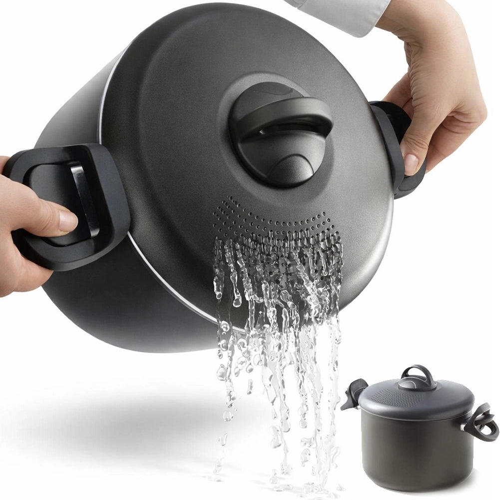 Pentola 22cm Coperchio Scolapasta Autobloccante Scolì con Maniglie Autobloccanti
