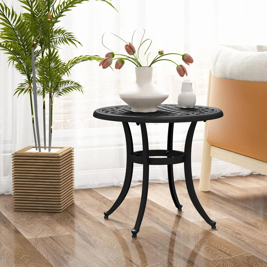 Tavolo da bistrot rotondo, da giardino, in alluminio pressofuso, 60 cm di diametro, con telaio in metallo, per giardino, terrazze, balcone