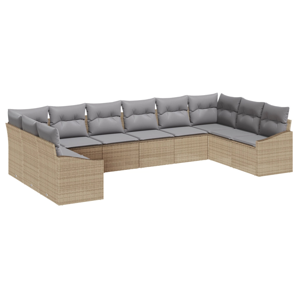 Set da Pranzo da Giardino in 10 Pezzi con Cuscini Beige in Polyrattan