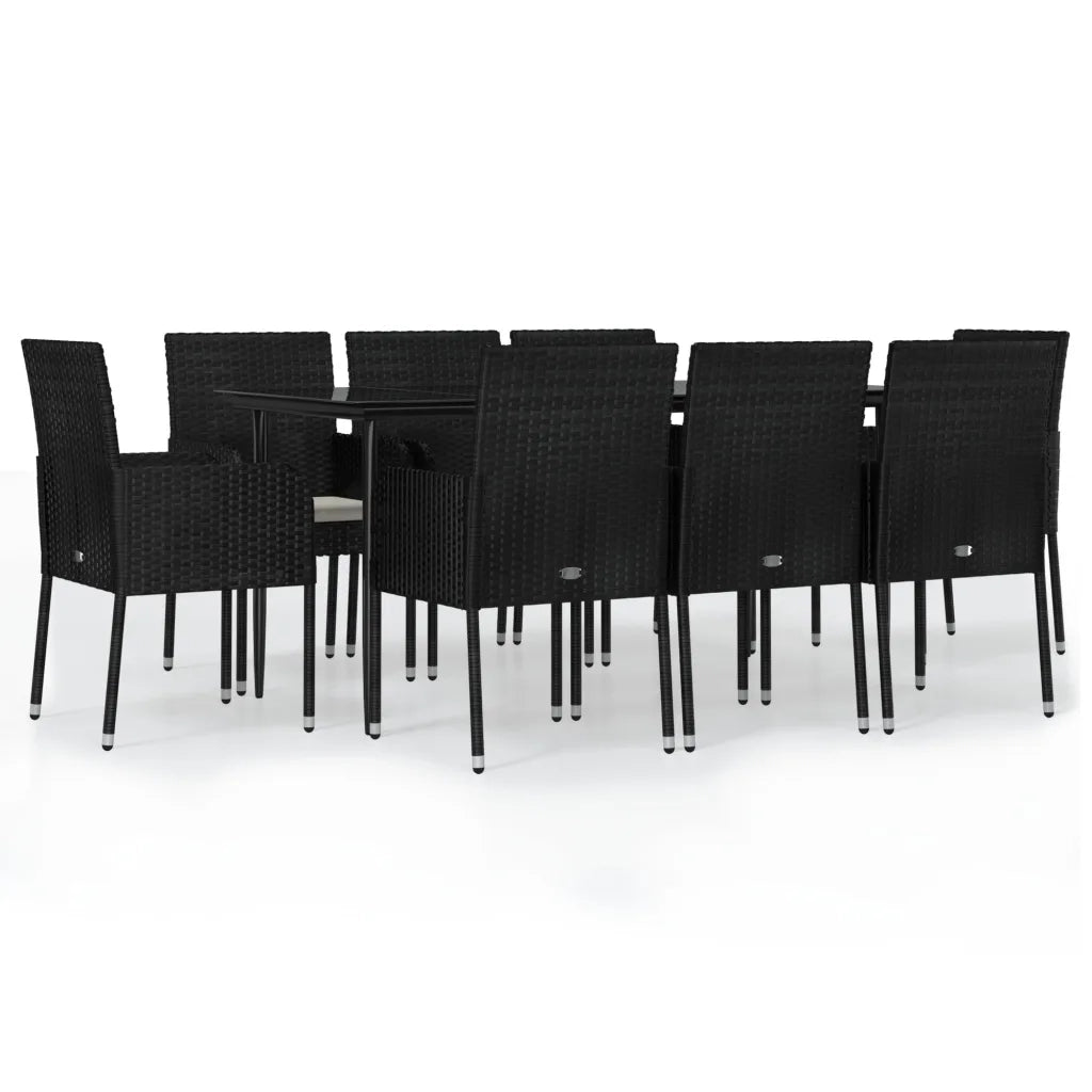 Set da Pranzo da Giardino 9 pz con Cuscini Nero in Polyrattancod mxl 76479
