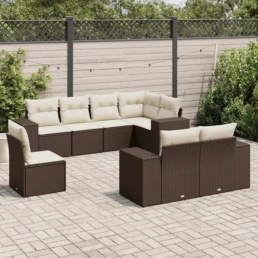 Set Divani da Giardino 8 pz con Cuscini Marrone in Polyrattan 3222842