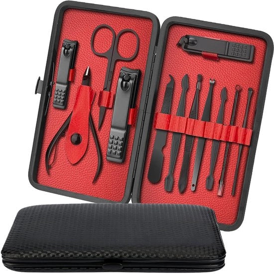 Set per Manicure con Nageliere - Professionale per Dita Spesse - 12 Pezzi - Acciaio Inossidabile