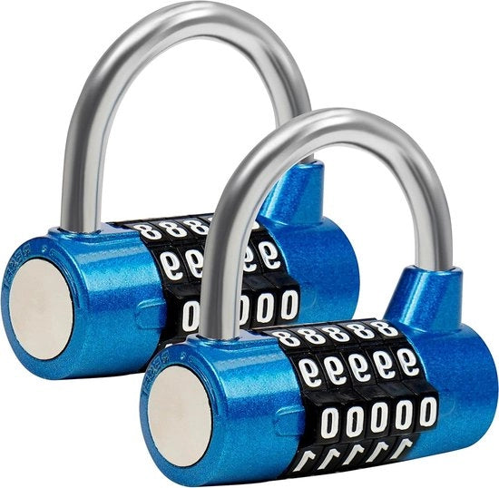 Combinazione a 5 cifre di chiusura a molla blu (2 pezzi) - Qualità robusta - Impermeabile - Utilizzabile all'aperto/ all'interno - Per armadi, cancelli e capanni