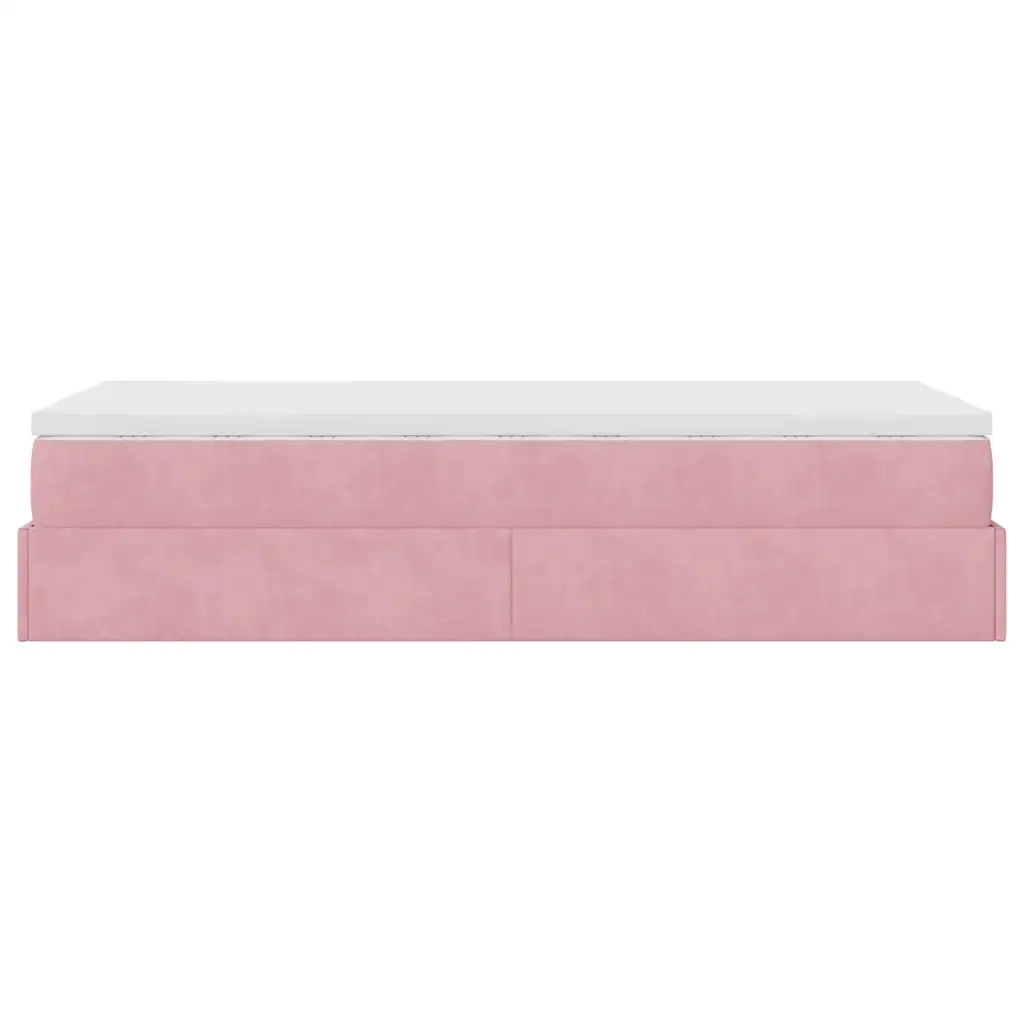 Struttura Letto Pouf con Materasso Rosa 90x190 cm in Velluto 3311158