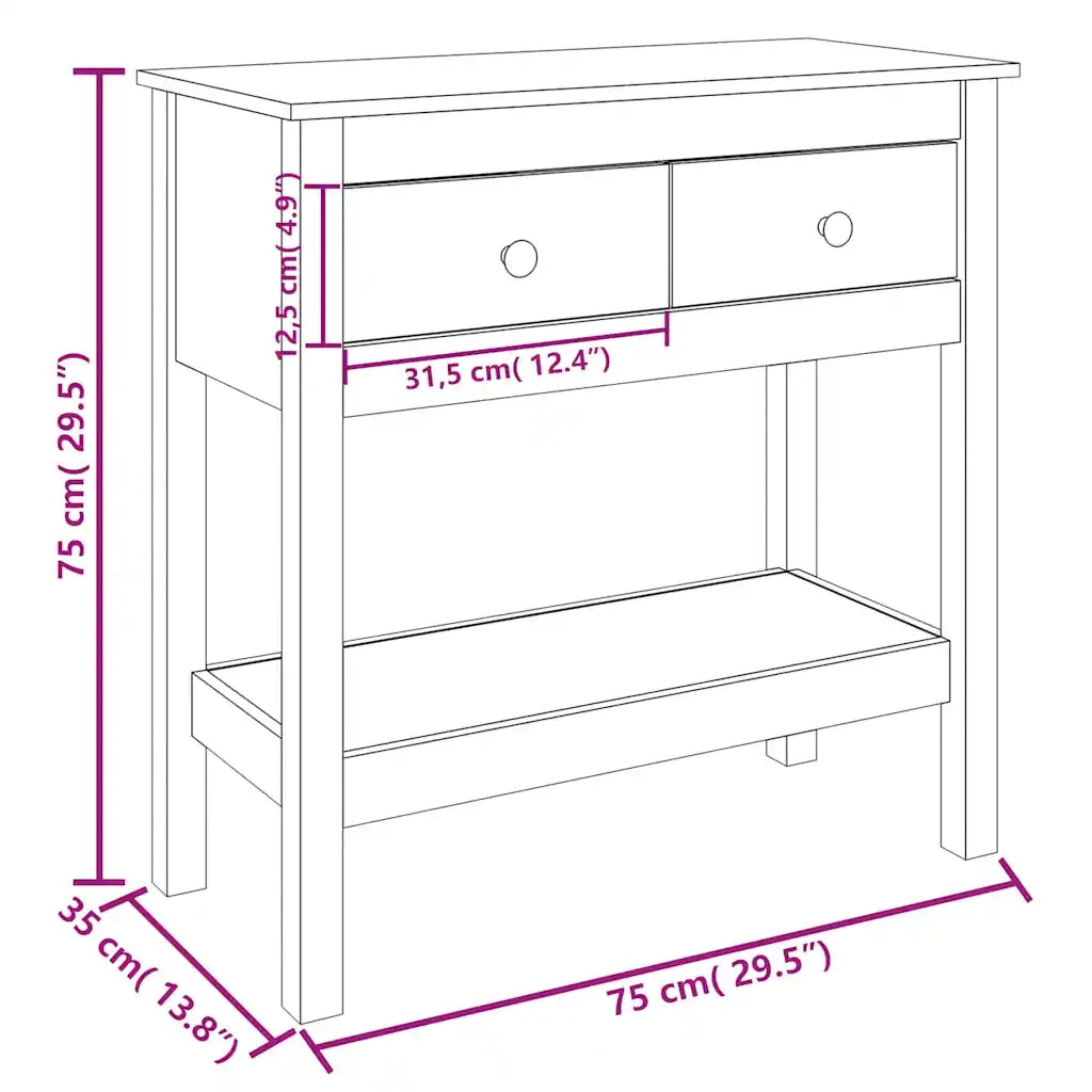 Tavolo Consolle Bianco 75x35x75 cm in Legno Massello di Pino cod mxl 14825