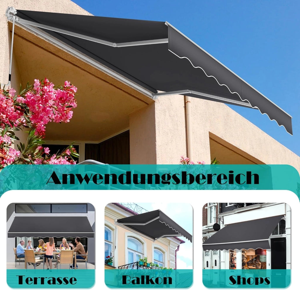 Tenda da sole con manovella manuale, 250 x 200 cm, tenda da sole per balcone, terrazza, impermeabile, protezione solare, antracite
