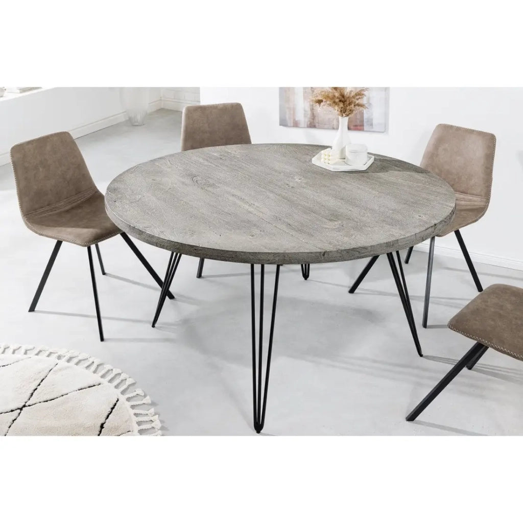 Tavolo da pranzo SILVA - Legno di mango grigio e metallo nero - 120 cm - Forma rotonda - Stile contemporaneo