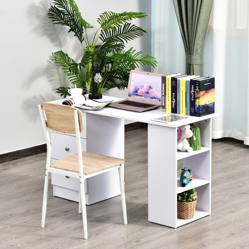 Scrivania computer con 3 cassetti e 2 ripiani ¨C Xylo ¨C bianco 120x49x72 cm