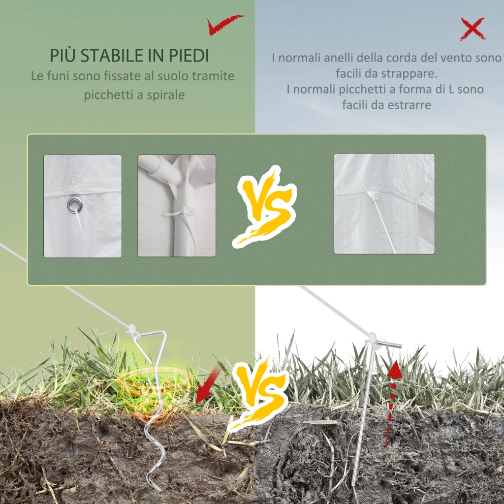 Gazebo da Giardino per Feste con 6 Pareti Rimovibili a Zanzariera. 582x295x255cm. Bianco