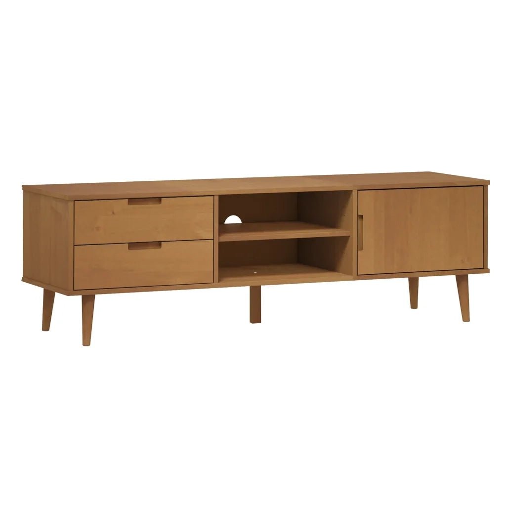 Mobile TV-Credenza per TV MOLDE Marrone 158x40x49 cm in Legno Massello di Pino