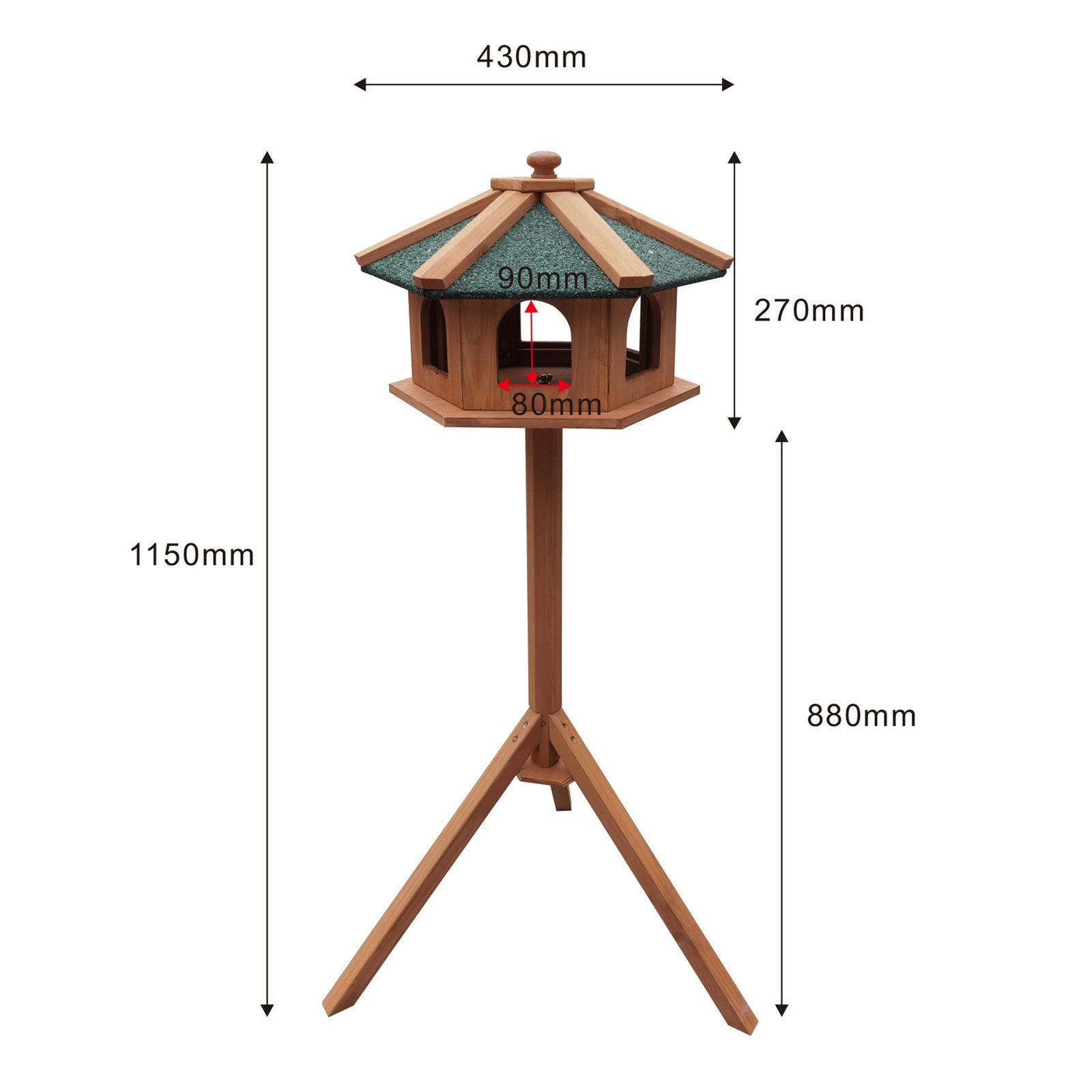 Toboli Mangiatoia per uccelli selvatici con supporto in legno di abete 115cm Resistente Con finestre