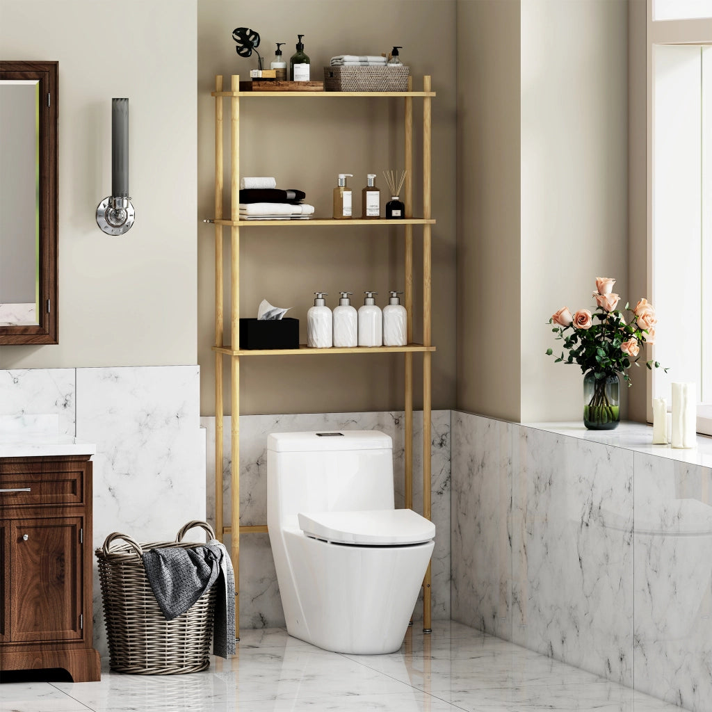 Mobile Bagno 3 Ripiani Legno Naturale ¨C Minimal ¨C 69x25,5x181 cm