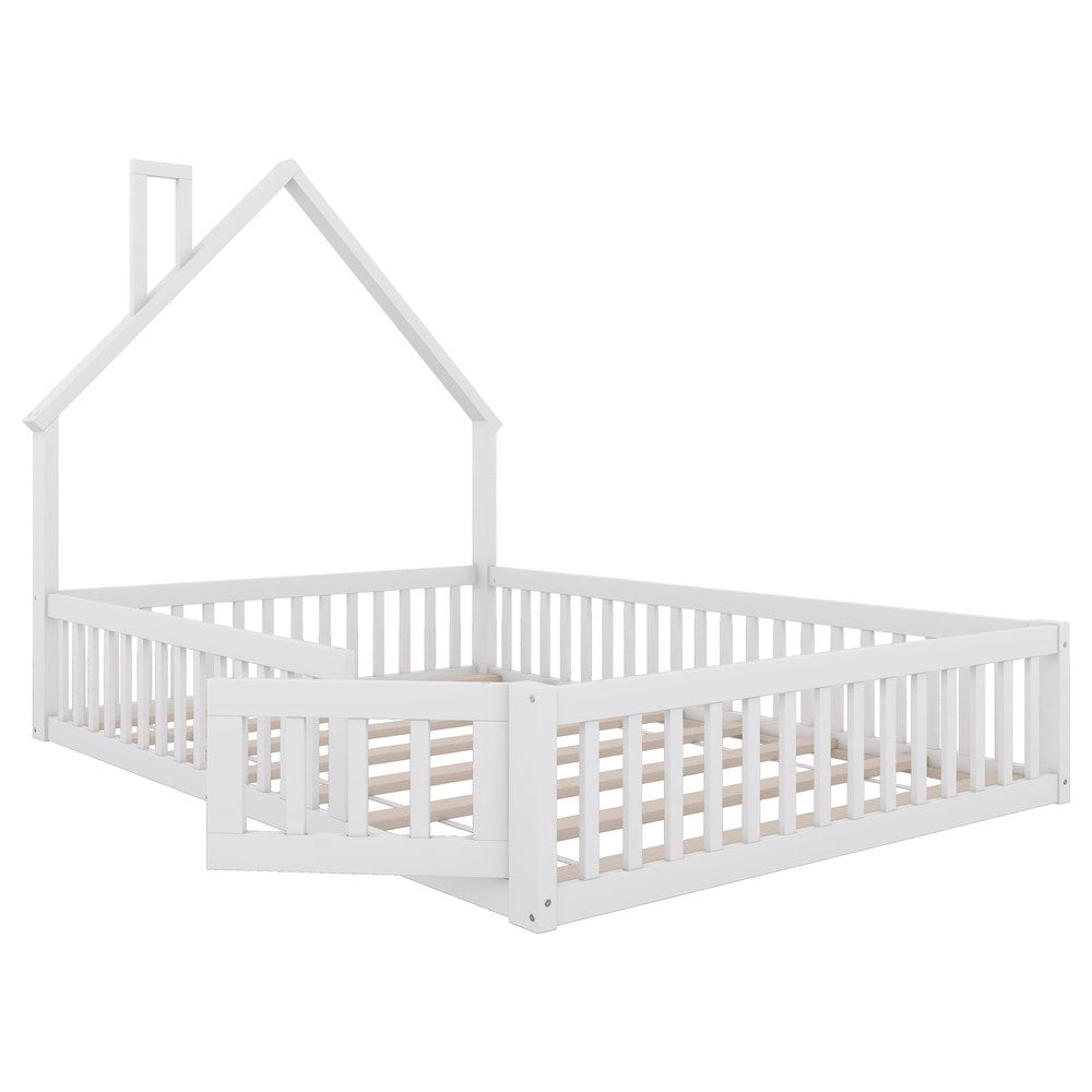 Letto Imbottito Singolo in Legno di Pino ¨C MINIMAL ¨C Bianco, 140x200, con Rete a Doghe