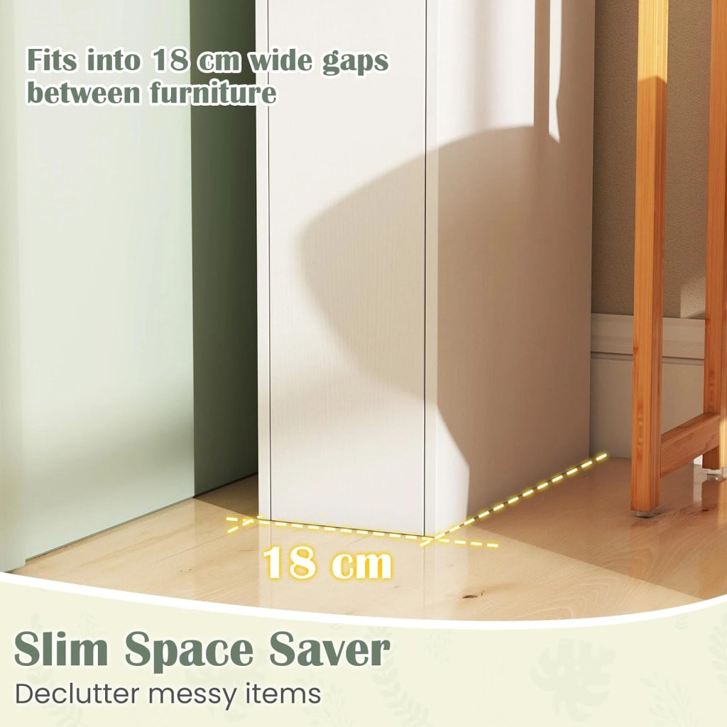 Armadietto da Bagno Stretto, Mobile Salvaspazio da Terra con 2 Ruote e 2 Cassetti Estraibili, Carrello Portaoggetti in Legno per Cucina e Lavanderia, 40 x 18 x 70 cm