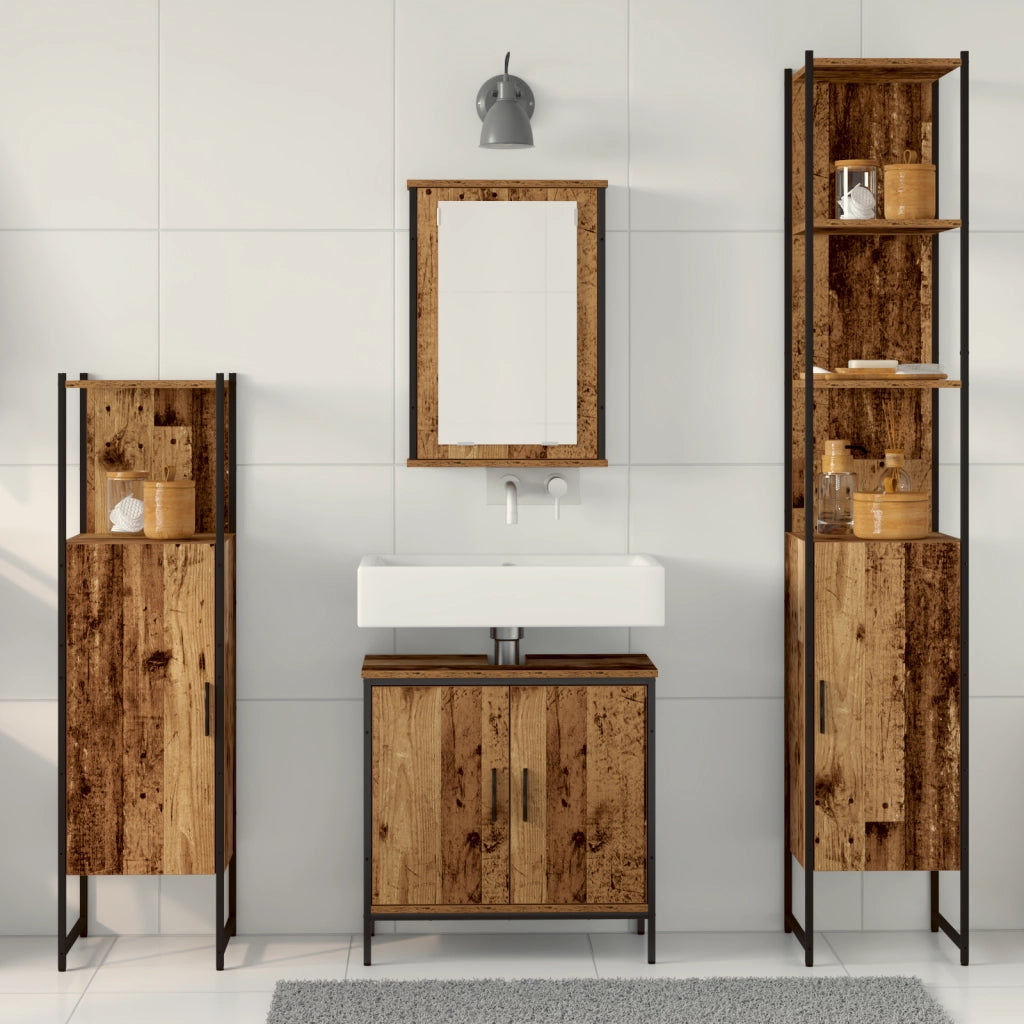Set di mobili da bagno 4 Pezzi Legno Antico Legno Ingegnerizzato