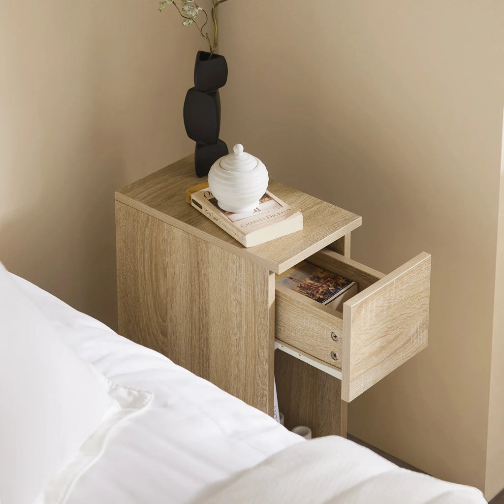 Comodino con cassetto per letto a molle 20x60x35 cm Naturale FBT111-N