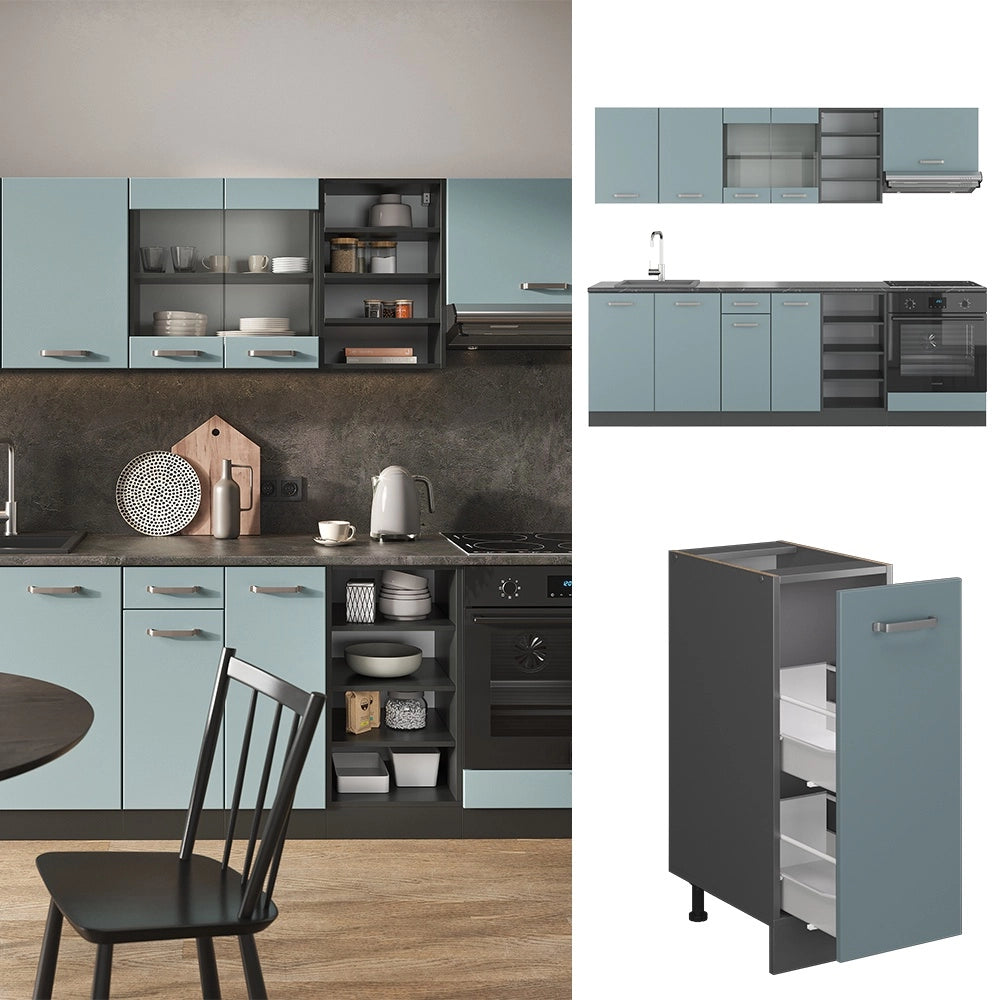 Cucina componibile R-Line Grigio-blu/Antracite 240 cm senza piano di lavoro Vicco