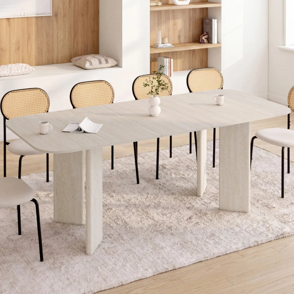 IDMarket - CAPUCINE Tavolo da pranzo rettangolare rotondo allungabile per 6-10 persone con 4 gambe arrotondate in stile travertino 160-200