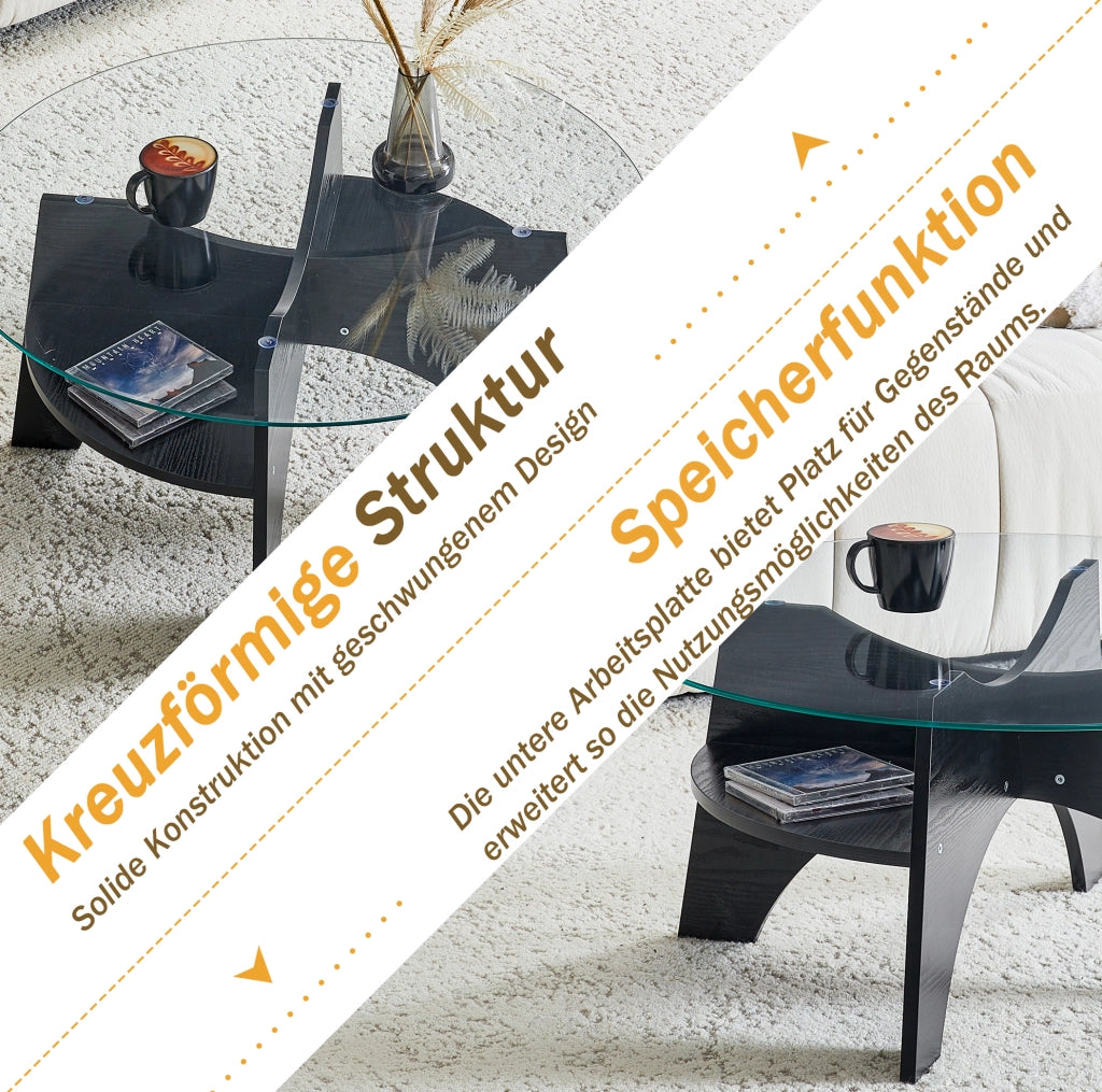 Tavolino rotondo Ø 80 cm in vetro temperato e MDF nero