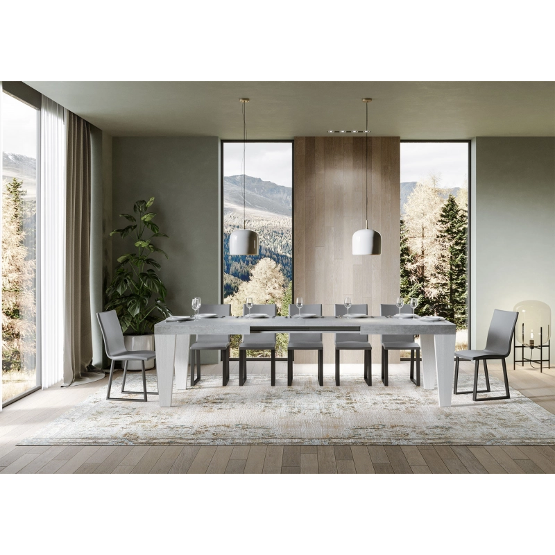 Tavolo allungabile 90x160/264 cm Spimbo Mix piano Bianco Frassino - - Cemento/Bianco Frassino