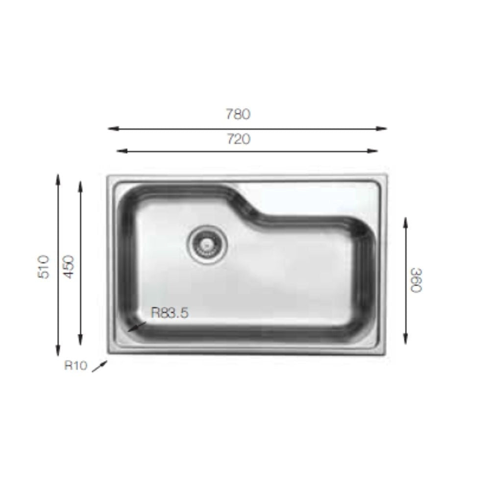Lavello da cucina monovasca 78x51 cm