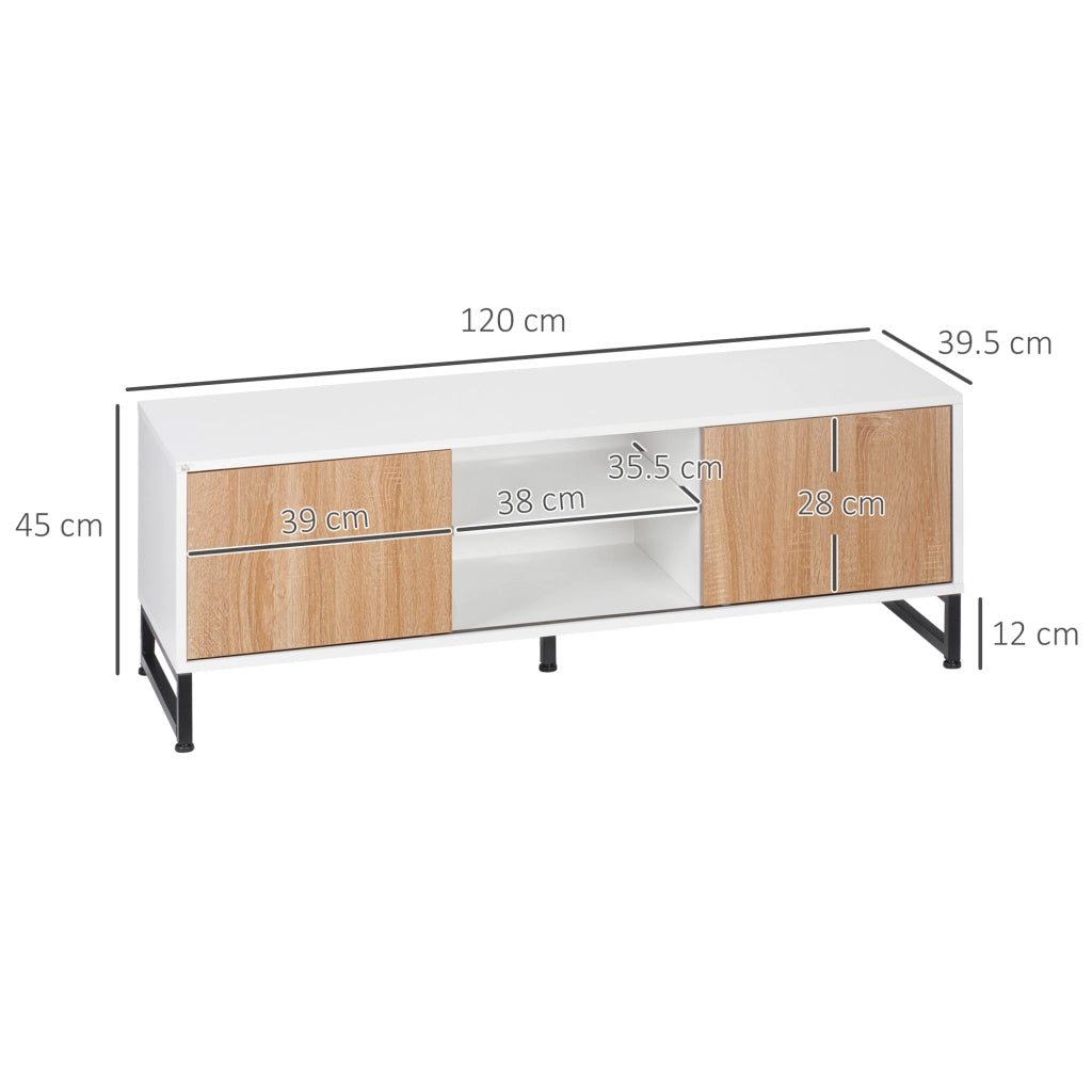 Easycomfort Mobile TV Moderno 50" max in Truciolato e Acciaio con 2 Ripiani Aperti e 2 Armadietti Chiusi, 120x39.5x45 cm
