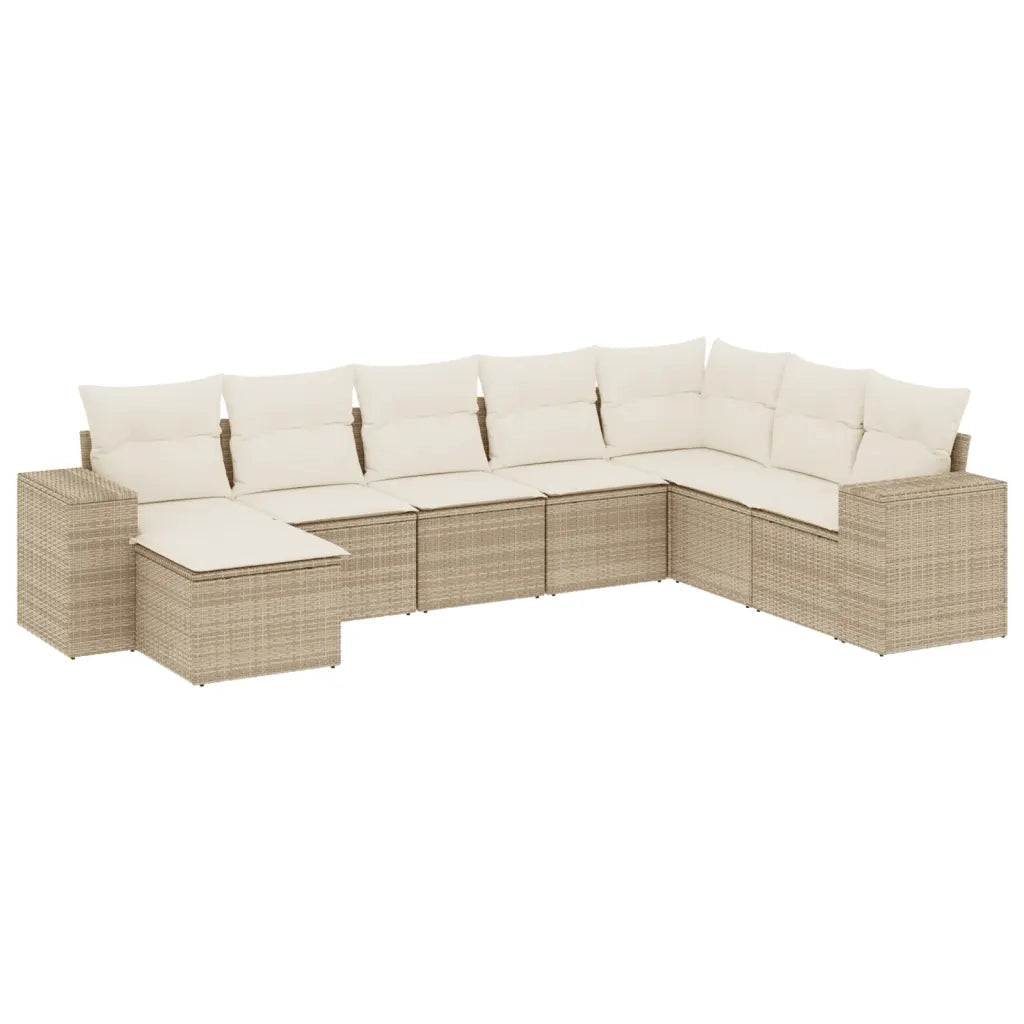 Set Divano da Giardino 8 pz con Cuscini Beige in Polyrattan