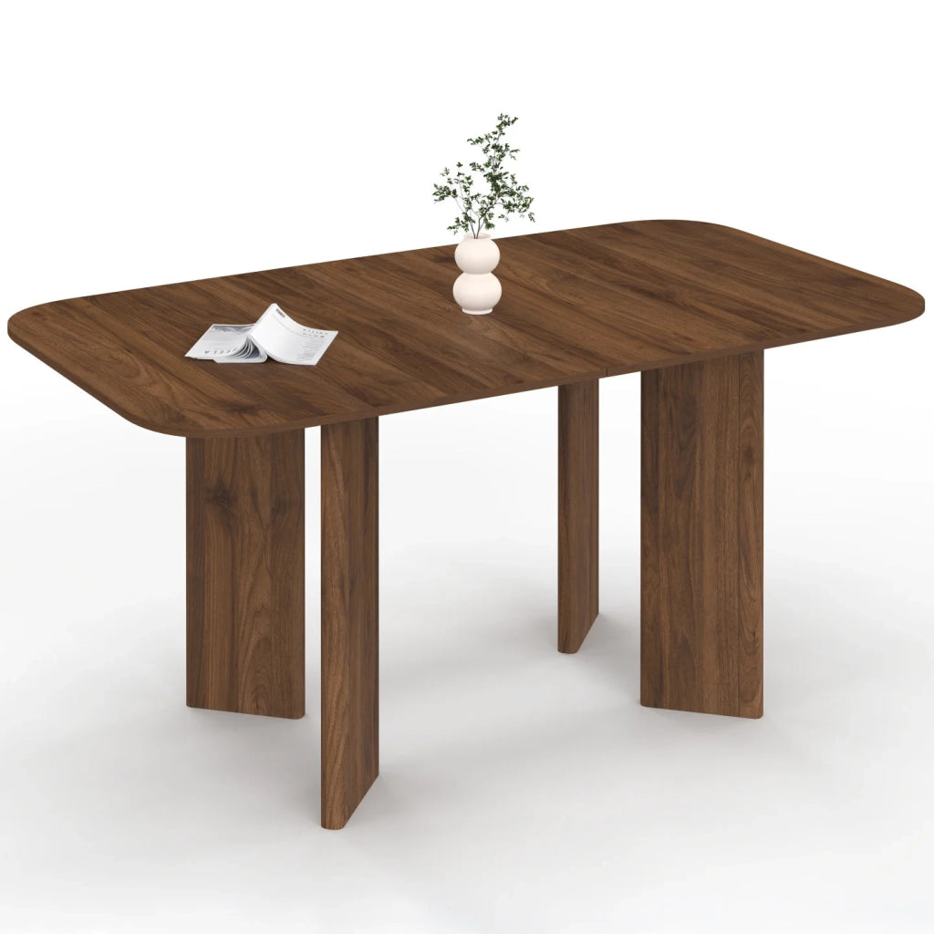 IDMarket - CAPUCINE Tavolo da pranzo rettangolare rotondo allungabile per 6-10 persone con 4 gambe arrotondate in noce 160-200 cm