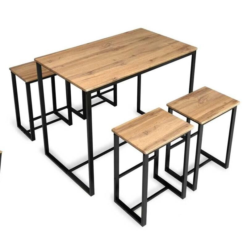 SET TAVOLO CON 4 SGABELI IN LEGNO100X60X87 CM NATURALE