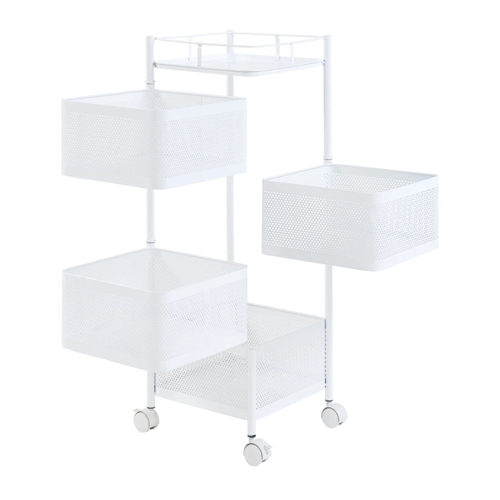 Carrello di servizio carrello da cucina/soggiorno unità di stoccaggio a 4 ripiani acciaio 80 x 27 x 27 cm bianco 03_0009253