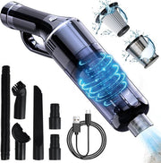 Aspiratore a mano 120 W/15000 Pa mini multifunzionale portatile leggero ricaricabile a batterie - Cerca capelli di animale - Auto - Casa - 2 filtri HEPA lavabili per umido e secco (nero)
