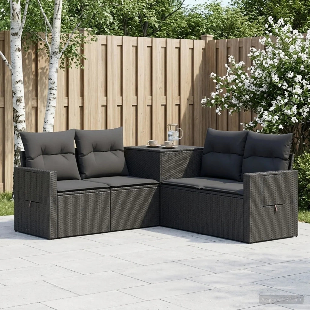 Set di divani 5 pz Nero Rattan sintetico e Acciaio 3447868