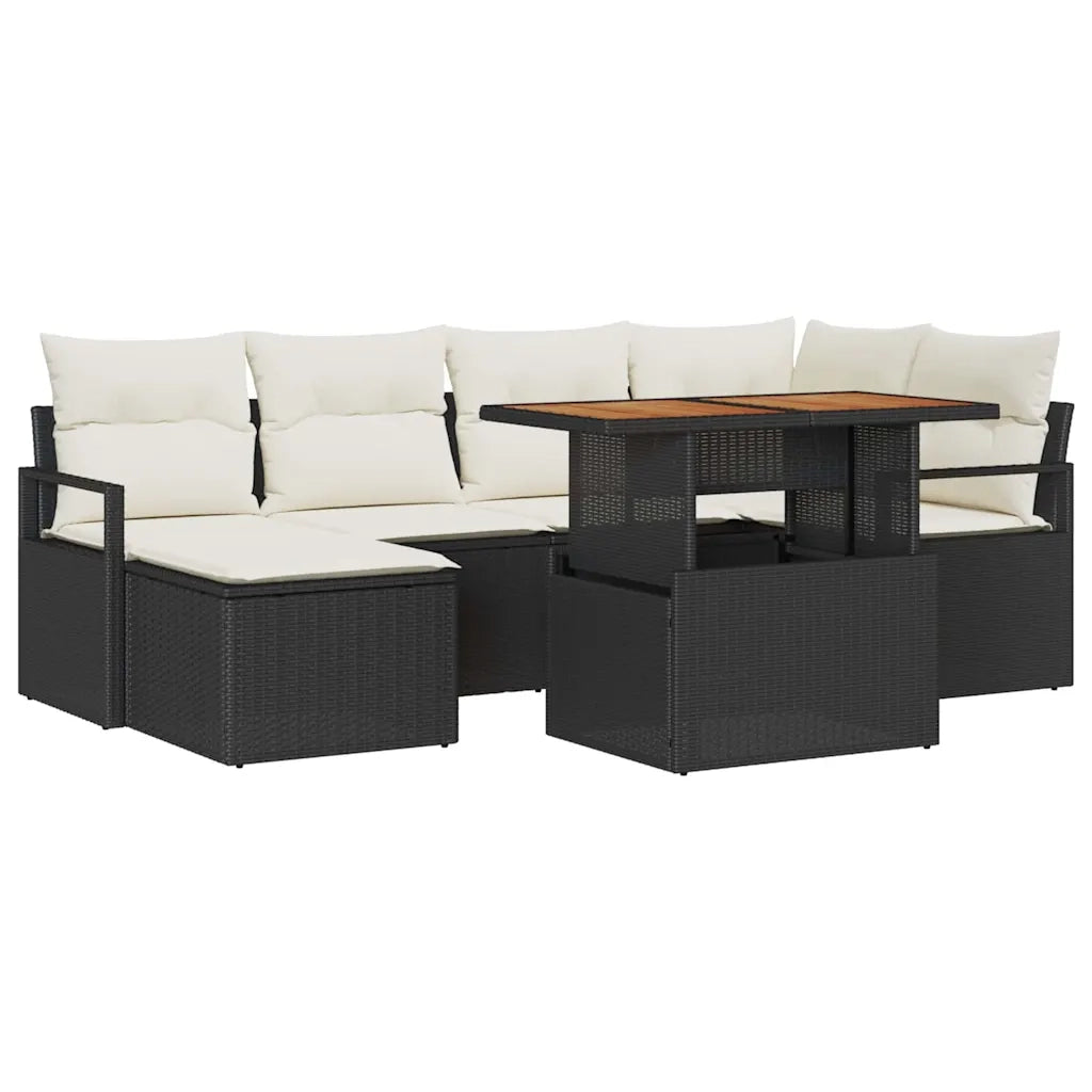 Set da Pranzo per Giardino con cuscino 7 pcs Nero e Crema