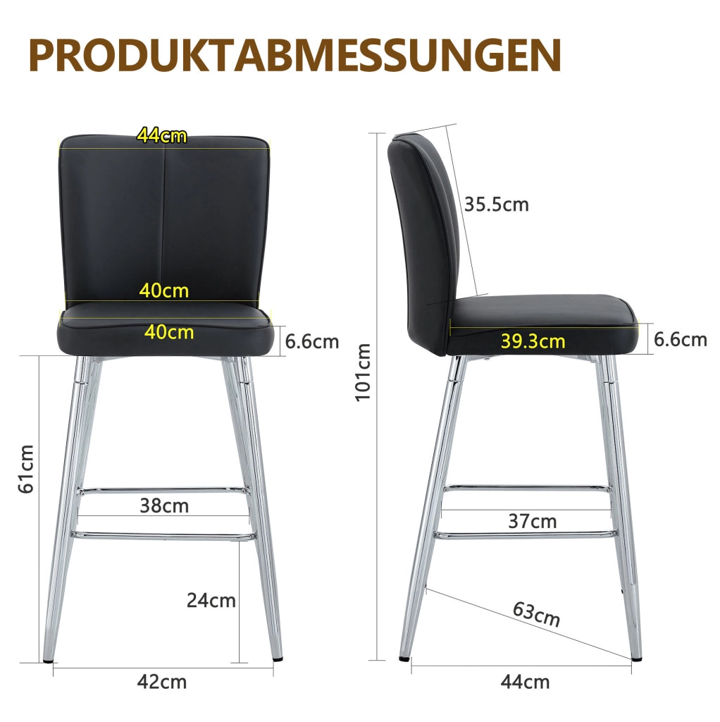 Sgabello da bar 54x54x51 cm con schienale ergonomico in PU e metallo nero e argento