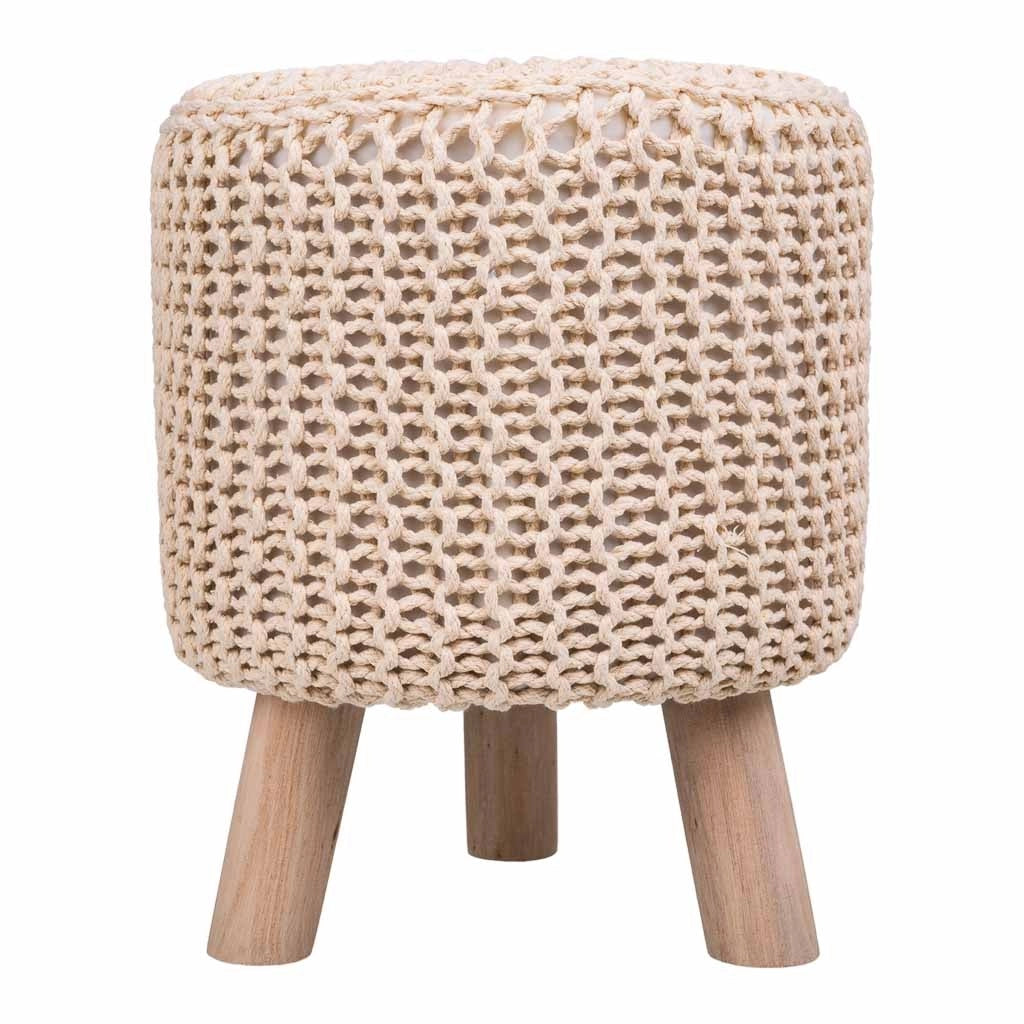 Sgabello in legno e cotone intrecciato 32x32x40h cm