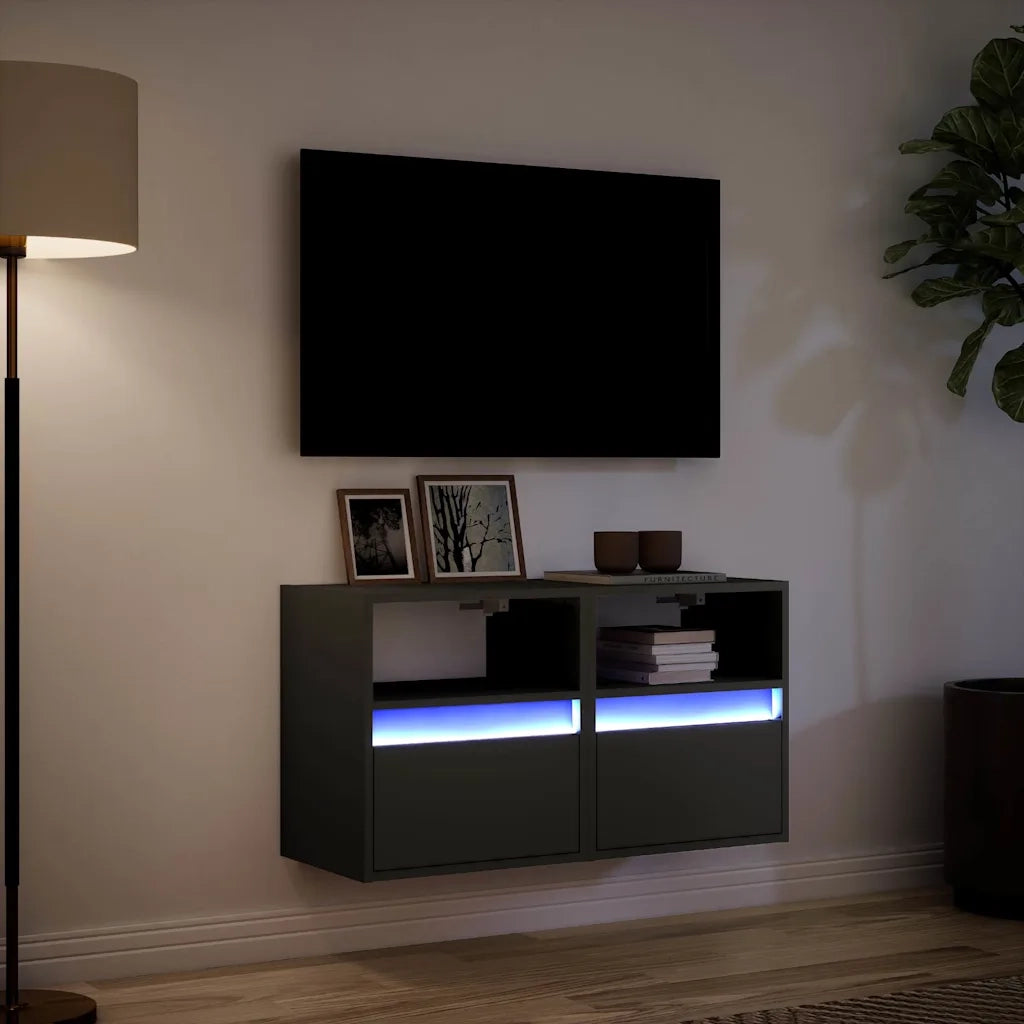 Mobili TV a Parete con Luci LED 2pz-Set di 2 Credenza per TV sospesa Neri 41x31x45 cm