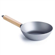 Pentola a wok in acciaio di carbonio con maniglia termoresistente in legno - diametro di fondo 24 cm - 143 cm naturale finitura