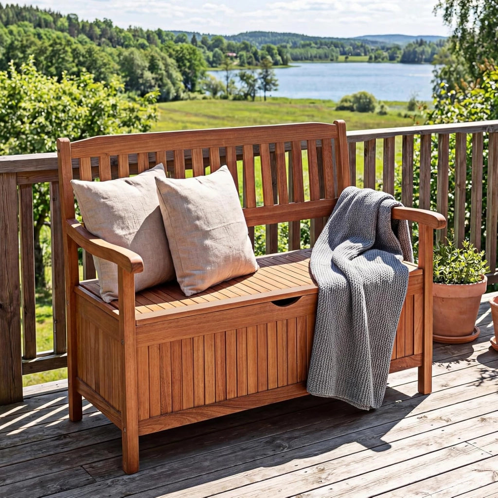 GIANTEX Panchina per 2 Persone in Legno di Acacia, Poltrona a Doghe per Esterni con Braccioli, Schienale, Struttura Robusta, Comoda Sedia per Patio, Cortile, Giardino (Modello 5)