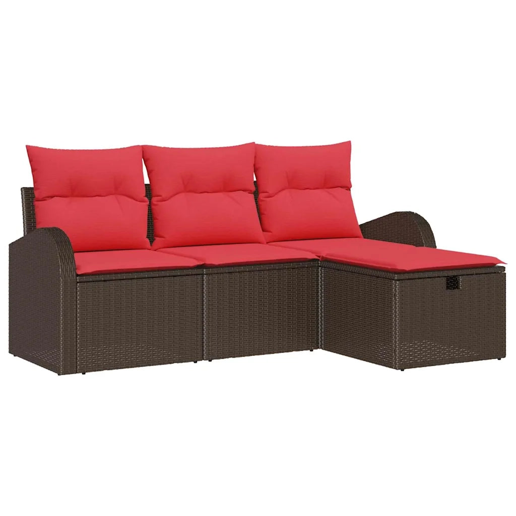Set di divani con cuscino 4 pcs Marrone e Rosso polyrattan